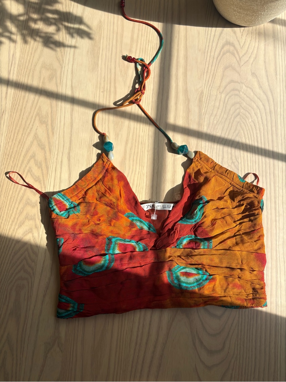 Zara Orange Red Tie-Dye Halter Camisole with Teal Accents